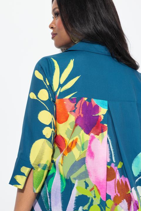 Immagine prodotto Ulla Popken Abito midi dal taglio svasato con fiori, colletto da camicia e maniche a 3/4 (58)