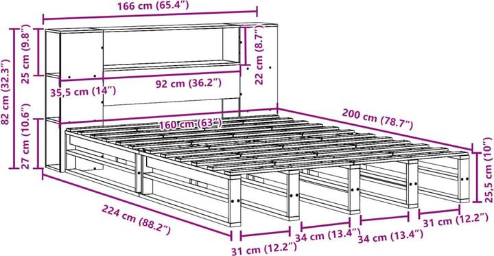Image du produit vidaXL Bett mit Regal (160 x 200 cm)