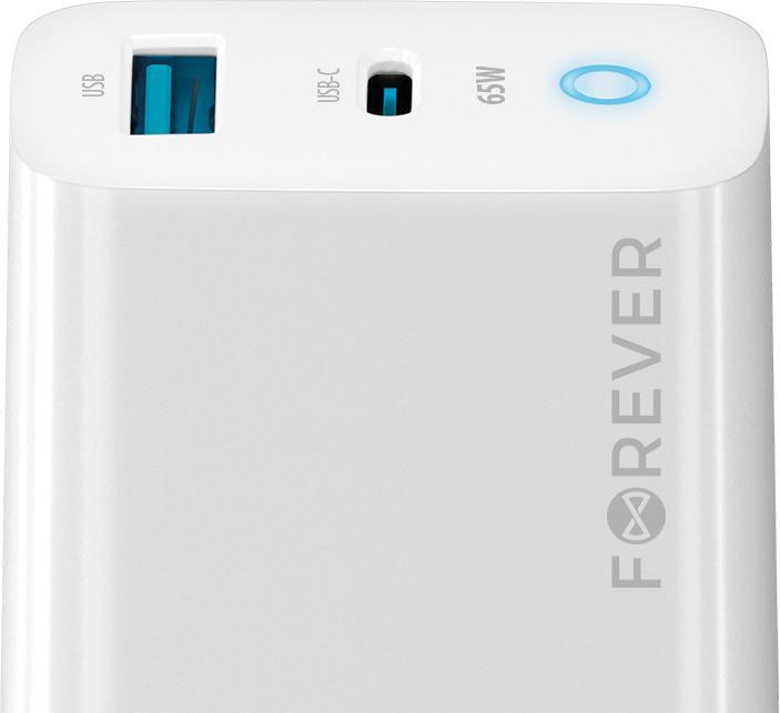 Actual product image Forever GaN TC-06-65AC PD QC charger 1x USB-C 1x USB 65W white (65 W, 2 ports)