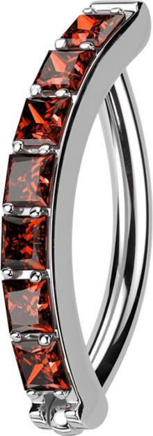 Immagine prodotto Star Piercing Anello a micro segmenti con cerniera in argento, scudo con fila di cristalli quadrati rossi (Titanio, senza ottone)