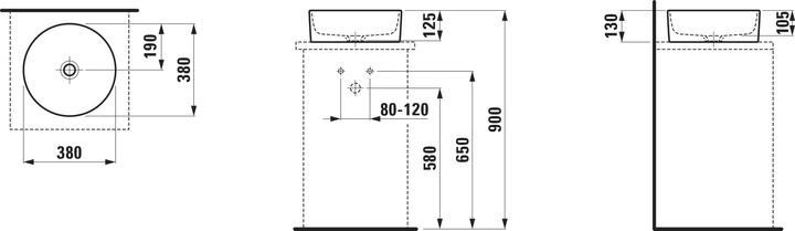 Produktbild Laufen Savoy Waschtisch-Schale, 380x380x130mm, rund, ohne Überlauf (380 mm, 380 mm)