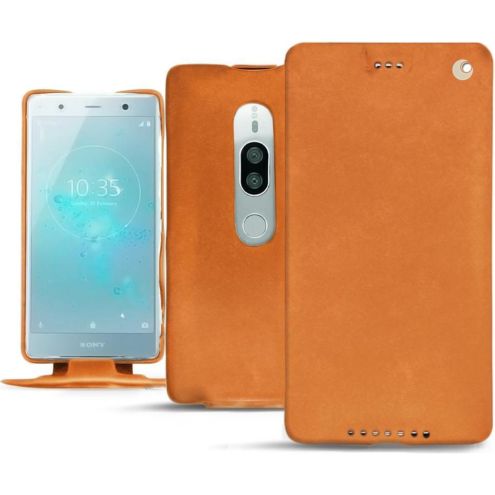 Noreve Lederschutzhülle vertikal (Sony Xperia XZ2 Premium), Smartphone Hülle, Orange