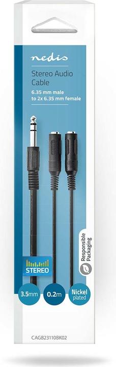 Immagine prodotto Nedis Cavo audio stereo | 6,35 mm maschio | 2x 6,35 mm femmina | Nichelato | 0,20 m | Rotondo | Nero (0.20 m)