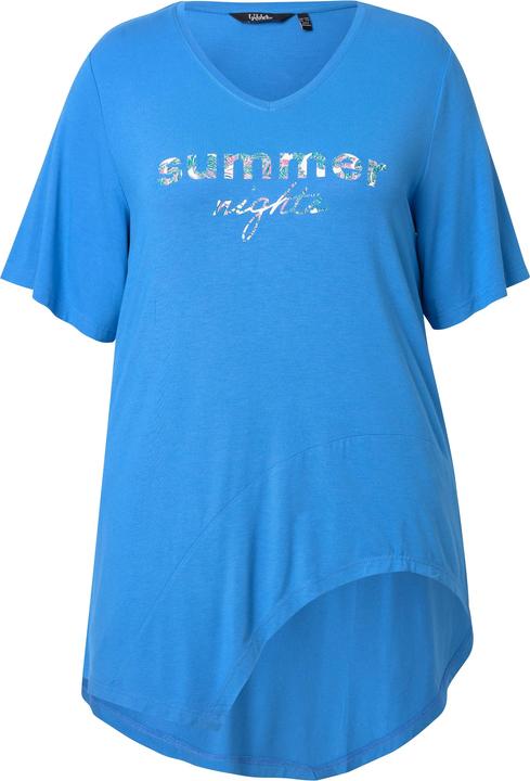 Image du produit Ulla Popken T-shirt à message, volant, décolleté en V et manches courtes (58)