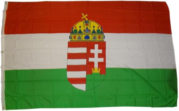 Produktbild trends4cents XXL Flagge Ungarn mit Wappen 250 x 150 cm Fahne mit 3 Ösen 100g/m² Stoffgewicht Mast (250 x 150 cm)