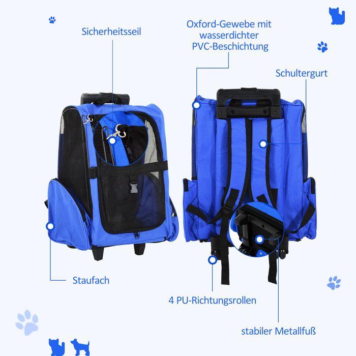 Produktbild Swisshandel24 Hundetrolley Hundetragetasche 2-in-1 mit Tür und Fenster atmungsaktiv Oxfordstoff Blau 42 x 25 x 55 (Hund, Atmungsaktiv)