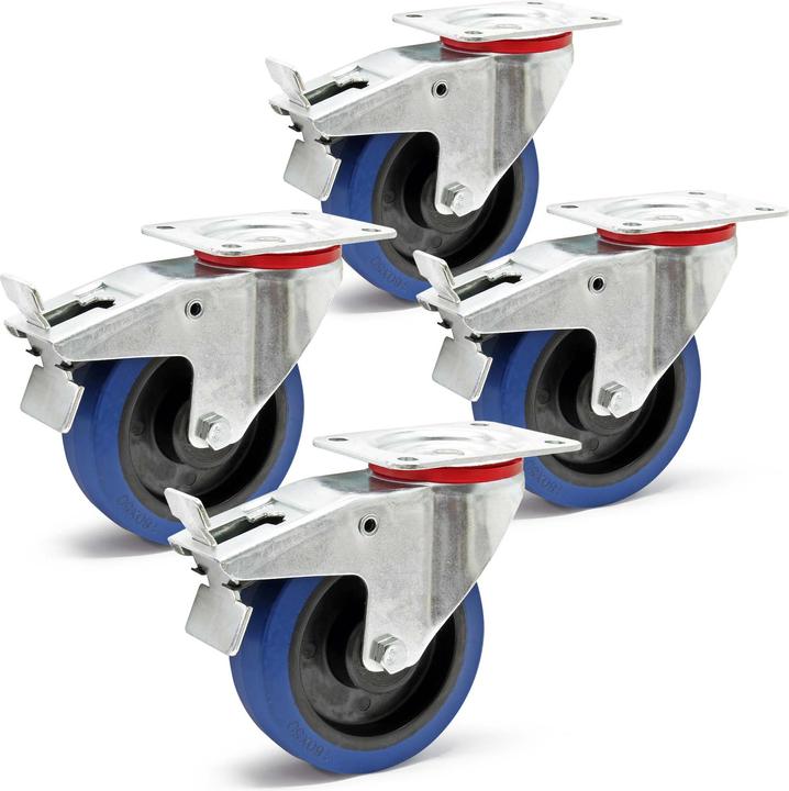 Wiltec Kit 4x roulettes pivotantes Charge lourde 160mm avec Frein Plastique Support Montage 300kg/roue Tran