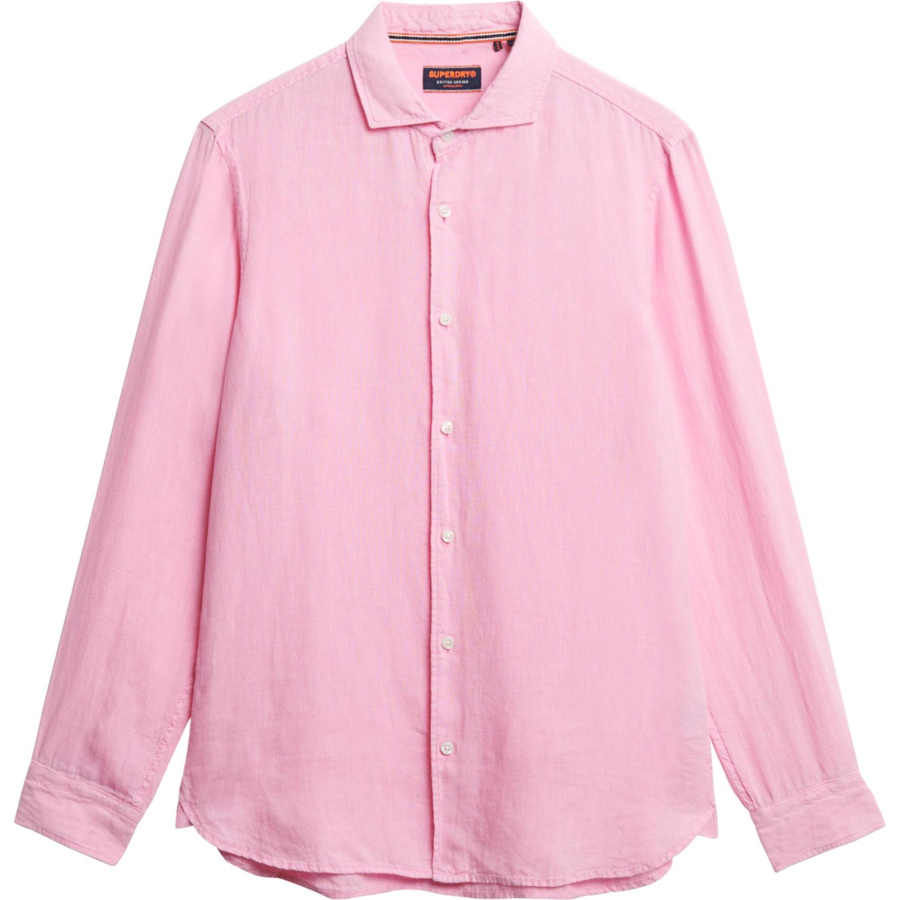 Superdry, Herren, Hemd, Leinenhemd für den Urlaub mit langen Ärmeln, Rosa, (S)