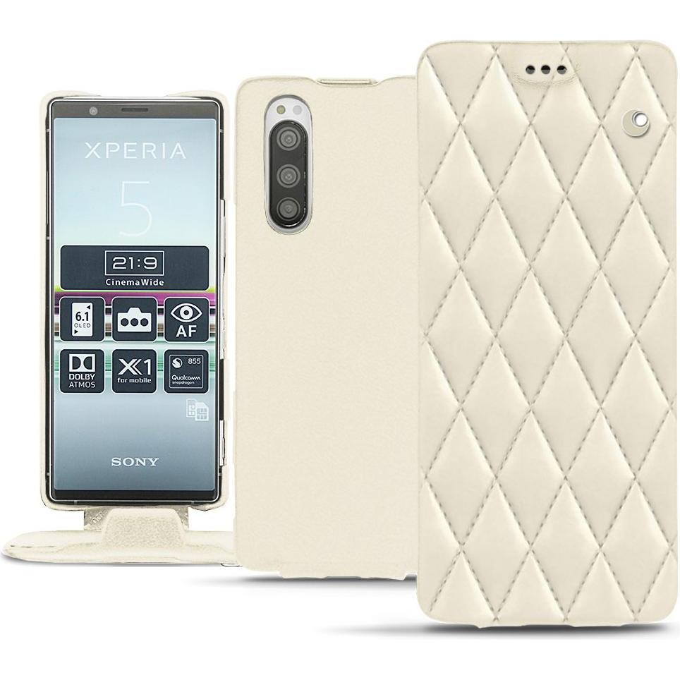 Noreve Lederschutzhülle vertikal (Sony Xperia 5), Smartphone Hülle, Weiss