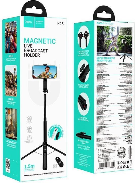 Actual product image Hoco Other magnetic selfie stick with wireless remote control tripod K25 black