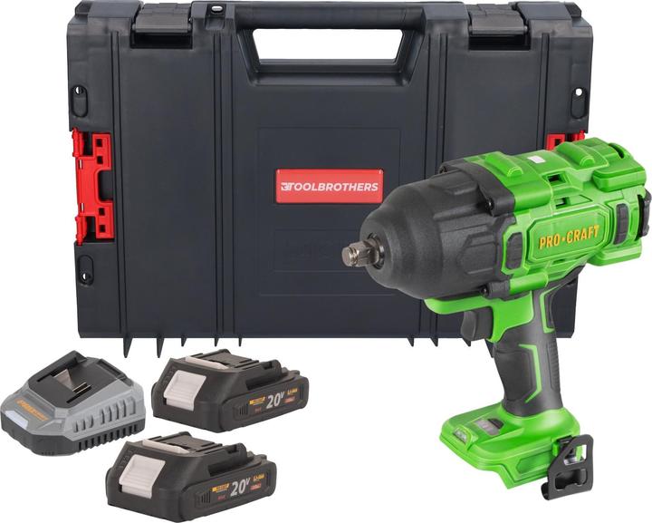Produktbild Procraft PWA80bb Akku Schlagschrauber 20 V 1600 Nm 1/2" Brushless + 2x Akku 2,0 Ah + Ladegerät + (Schlagschrauber)