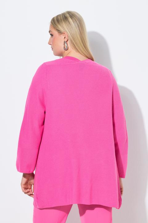 Produktbild Ulla Popken Strickjacke, A-Linie, offene Form, V-Ausschnitt, 3/4-Arm (58)