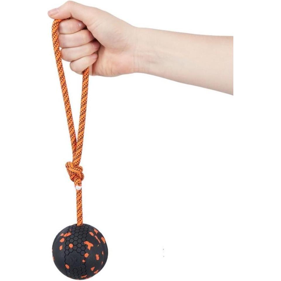 Meilleurs prix pour Non-Stop Dogwear Non-Stop - Ball with rope - Orange/black - 6cm (Jouet à balle chien), Jouets pour chien