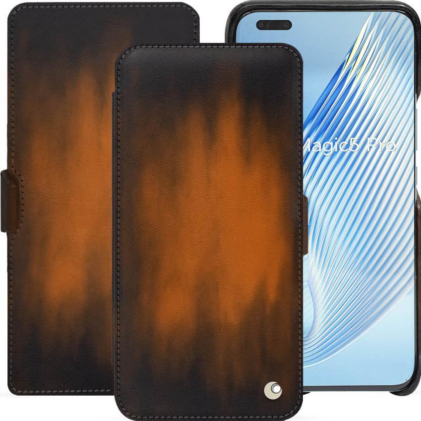 Noreve Lederschutzhülle horizontal (Honor Magic5 Pro), Smartphone Hülle, Braun