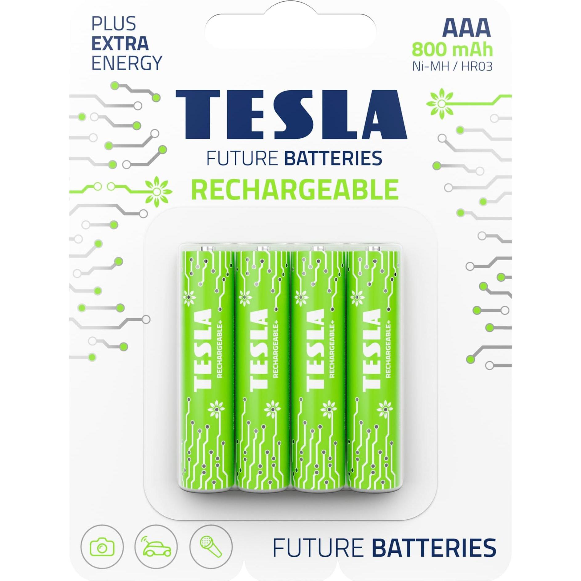 Tesla Baterrie AAA Rechargeable+ HR03 800 mAh (4 vnt) (4 Stk., AAA, 800 mAh), Batterien + Akkus