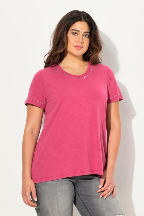 Image du produit Ulla Popken T-shirt cold dyed. Rivets fantaisie, col en V et manches courtes. (46, 48)