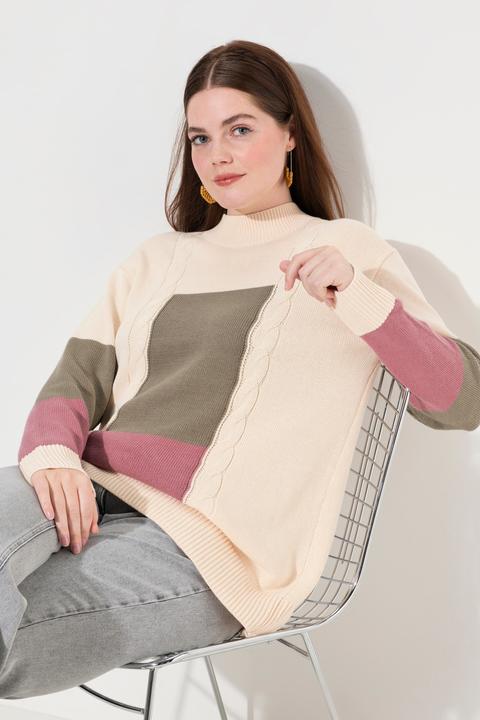 Produktbild Ulla Popken Pullover, Colorblocking, Stehkragen, Langarm (56)
