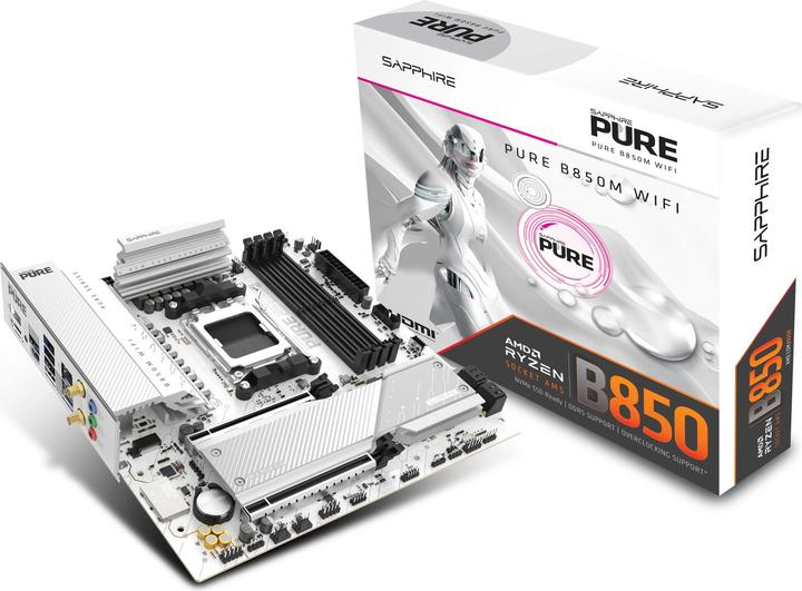 Productafbeelding Sapphire PURE B850M WIFI 1xHDMI 1.4 1xDP 1.2 (AM5, AMD B850, Micro ATX (mATX))