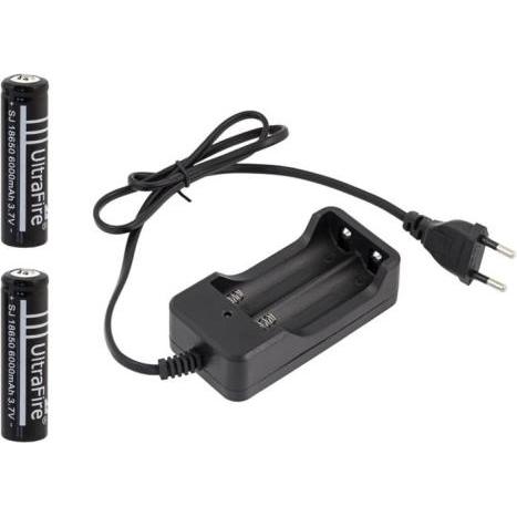 Blackmoon kit di ricarica con 2 batterie 18650. (2 pz., 18650, 6000 mAh, Batteria + Caricabatterie), Caricabatterie