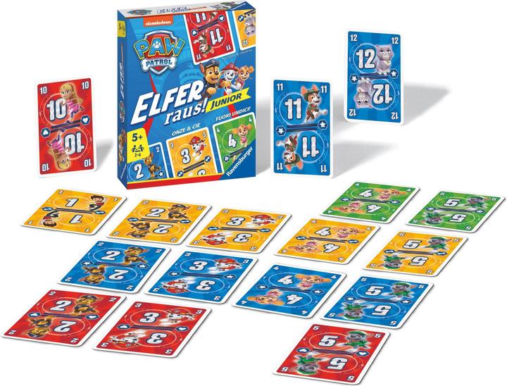 Produktbild Ravensburger 20953 PAW Patrol Elfer raus! Junior - Einfaches Kartenspiel für 2-6 Spieler ab 5 (Deutsch, Französisch, Italienisch)