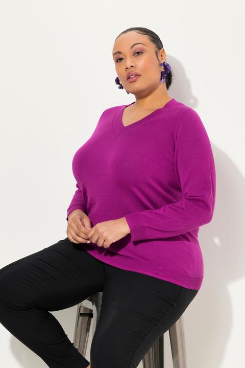 Produktbild Ulla Popken Pullover, V-Ausschnitt, Langarm, weicher Feinstrick (42, 44)