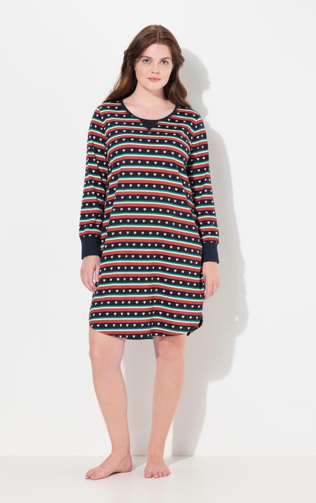 Image du produit Ulla Popken Chemise de nuit en coton bio, col rond et manches longues, rubans à coeurs (42, 44)