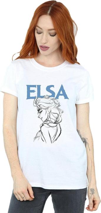 Actual product image Disney Womens/Ladies Frozen Elsa Profile Sketch Cotton Boyfriend T-Shirt (5XL)