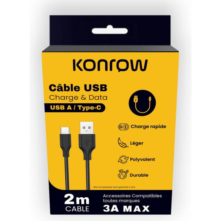 Thumbnail - Konrow KCATCPB2 - USB-Kabel Typ C auf Typ A (2m, Schwarz) - Originalverpackung (2 m), USB Kabel