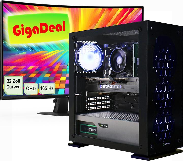 Produktbild GameMax GigaDeal Onyx II SET2568 + Gigabyte GS32QC LED-Monitor Curved, 80 cm (32") (1000 GB, 32 GB, AMD Ryzen 7 5700X, GeForce RTX 5060 Ti)