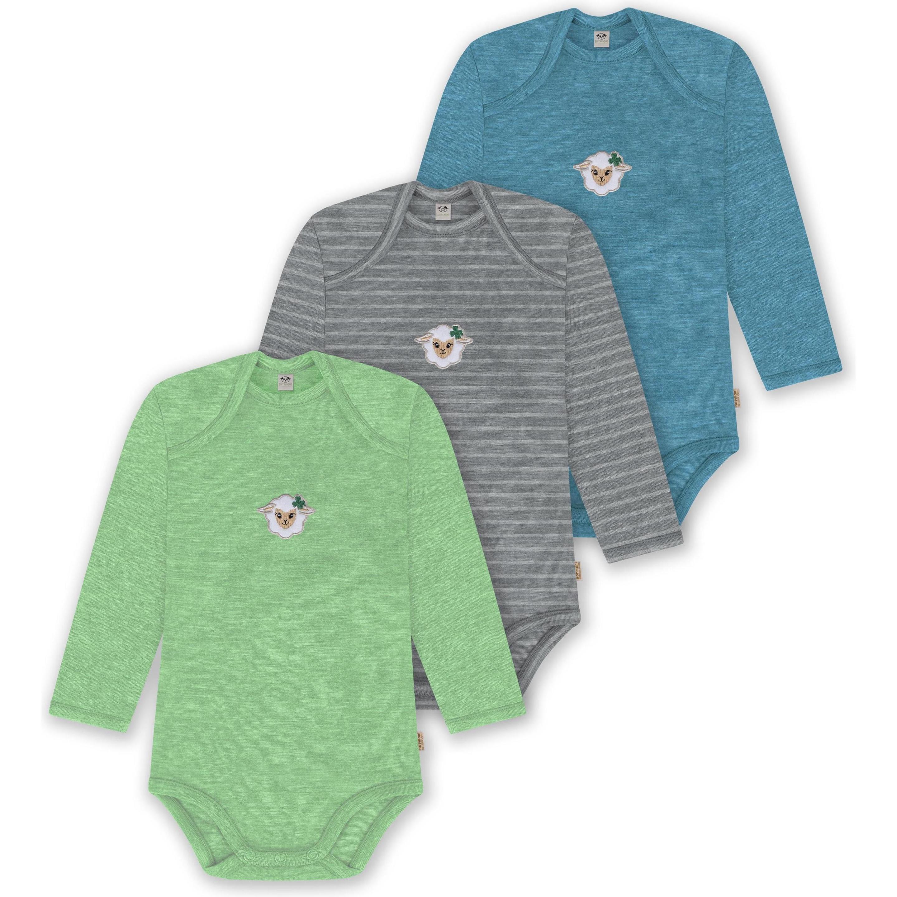 Normani, Herren, Body, 3er Pack Baby Merino Body Langarm „Auckland" - 9383, Blau, (56)