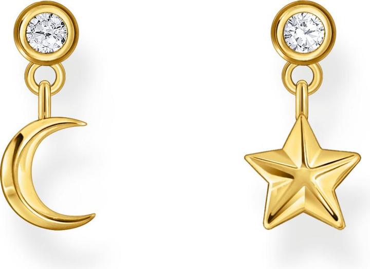 Image du produit Thomas Sabo Boucles d'oreilles avec pendentif lune et étoile et pierres blanches plaquées or (Argent 925)