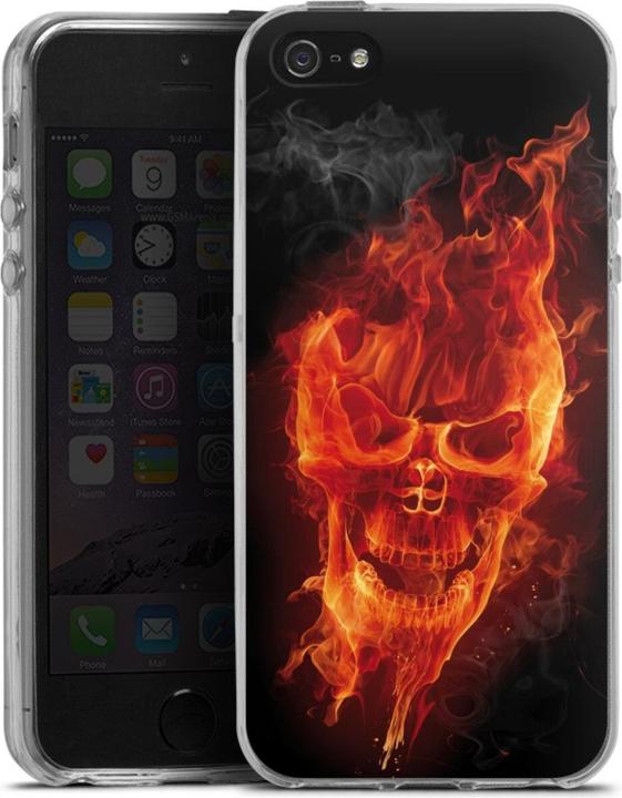 Produktbild DeinDesign Silikon Hülle für Apple iPhone 5s Handyhülle Case Smartphone Schutzhülle Feuer Schädel Totenkopf (Apple iPhone 5s)