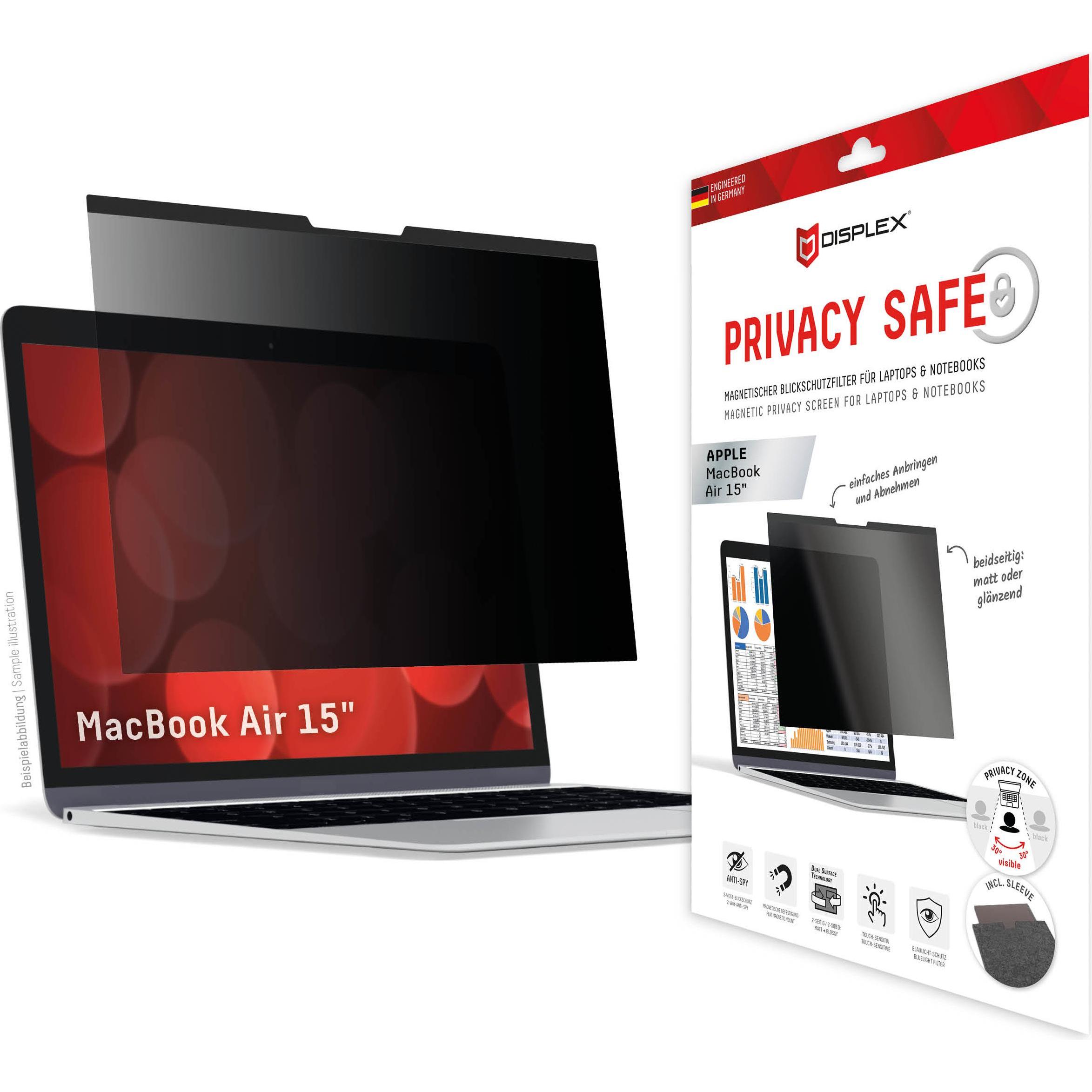 Displex Privacy Safe, Laptop Blickschutzfilter (15", 3 : 2), Notebook Schutzfolie