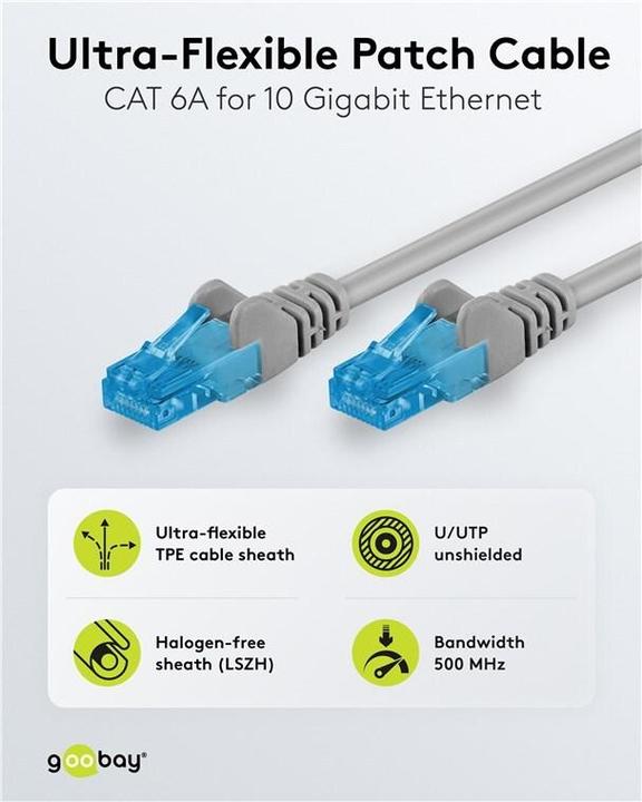 Produktbild Goobay CAT 6A Patchkabel U/UTP, grau (U/UTP, CAT6a, 30 m)