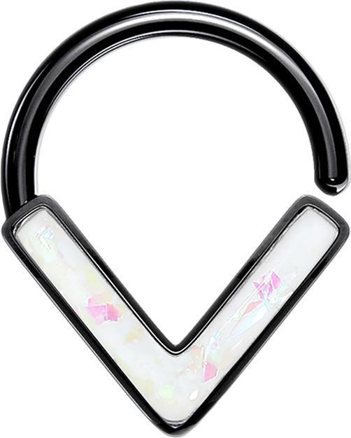 Produktbild Star Piercing Micro Piercing Ring schwarz Winkel mit Opal weiss (ohne Messing, Chirurgenstahl 316L)