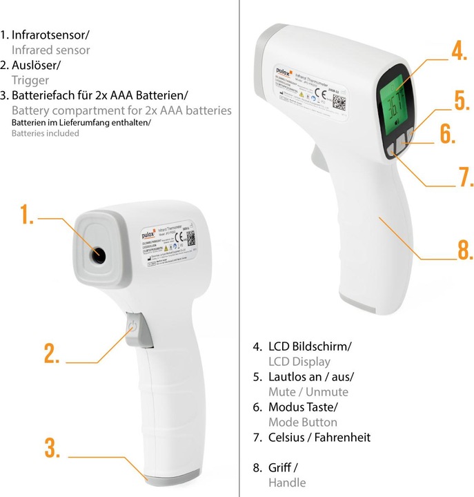 Produktbild Pulox Infrarot Thermometer JPD-FR202 (Stirn, Berührungslos)