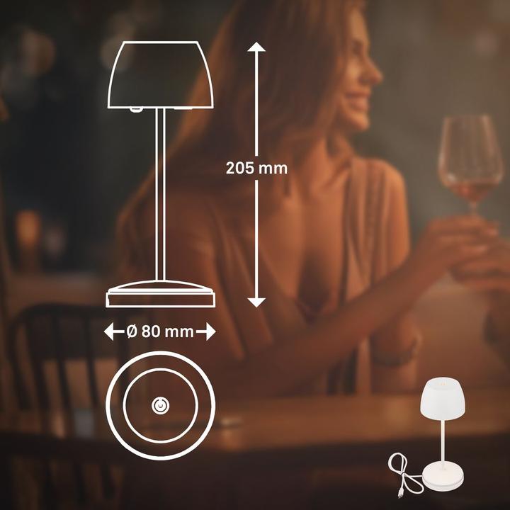 Image du produit Briloner Lampe de table LED rechargeable avec station de recharge, Mini, Touch, Blanc mat (150 lm)