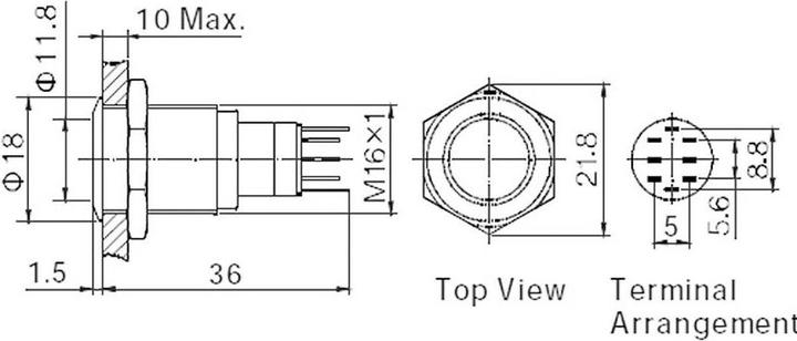 Produktbild Tru Components 701909 LAS2GQH-11E/R/12V/N/P Vandalismusgeschützter Drucktaster 2