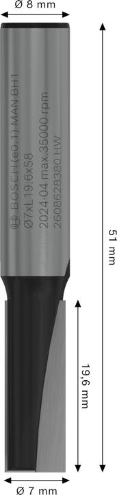 Immagine prodotto Bosch Professional Zubehör Fresa per scanalature, 8 mm, D1 7 mm, L 19,6 mm, G 51 mm