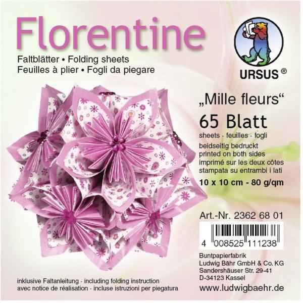 Ursus, Bastelpapier, Faltblätter Florentien 'Millefleurs' 80g/qm 10cm rund VE=65 Blatt Motiv 1 (80 g/m², 1 x)