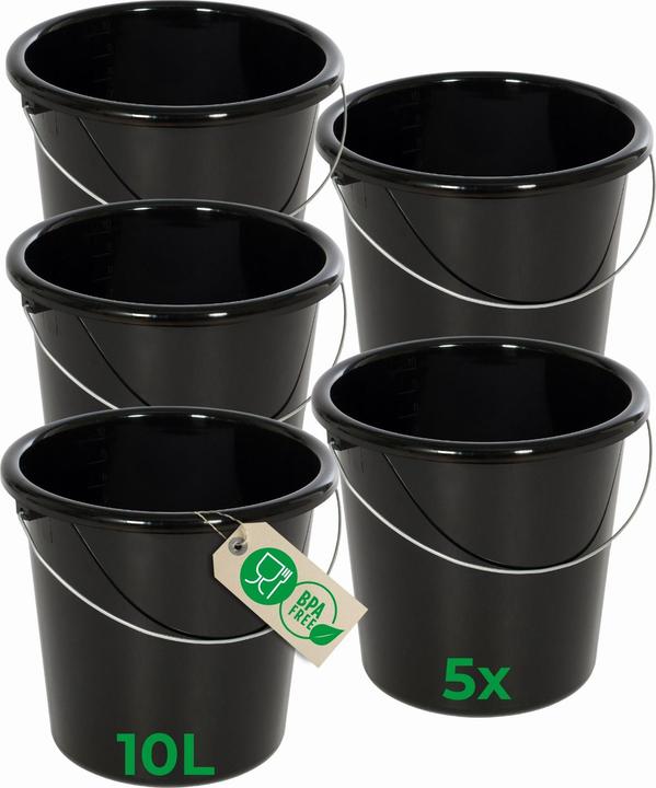Produktbild Novaliv 5 Stück Eimer 10L Schwarz mit Masseinteilung - Putzeimer 10 Liter? 28,5 cm Praktischer Allro (5 Stk.)