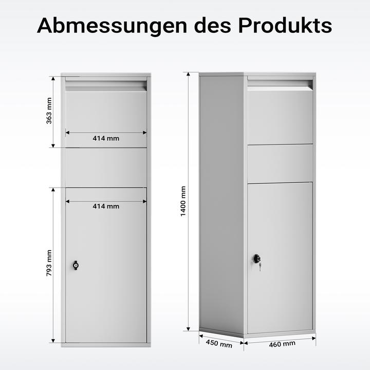Produktbild Wiltec Paketkasten Briefkasten silberfarben 46x45x140 Paketbox Zuhause Päckchen