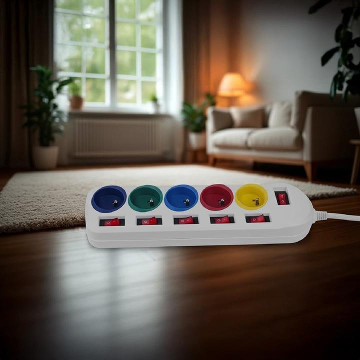 Actual product image Maclean power line, 5 socket extension, with switches, 250VAC/10A, 1.5 m, MCE204 M/W (5x, Type 12, 1.50 m)