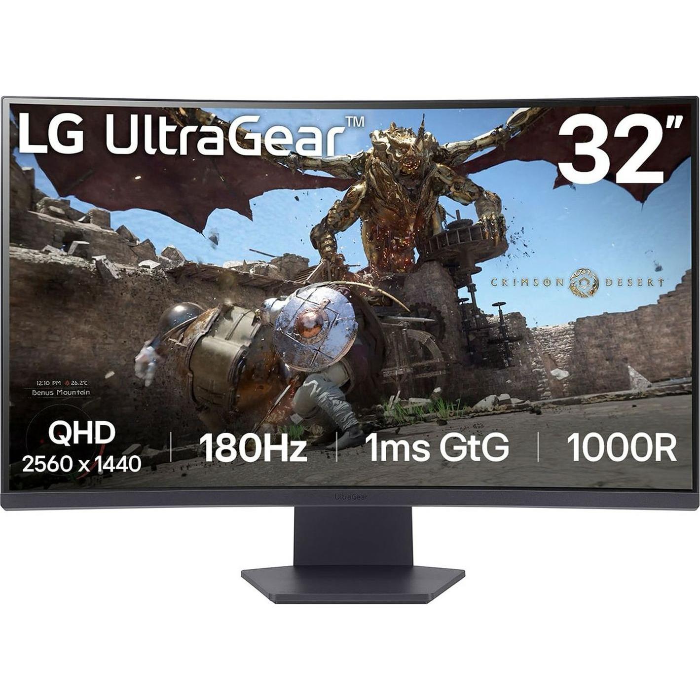 LG UltraGear 32GS60QC-B (2560 x 1440 Pixel, 31.50"), Monitor, Schwarz
