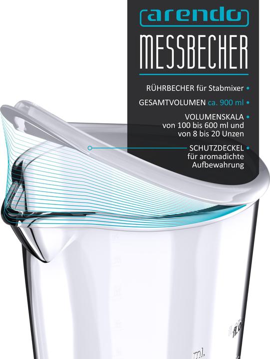 Produktbild Arendo Stabmixer 1000W, Edelstahl Pürierstab, stufenlose Regelung, inkl. Messbecher, elektrischer Handmixer