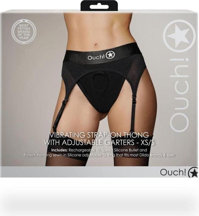 Produktbild Ouch! Vibrating Strap-on Thong with Adjustable Garters - XS/S
