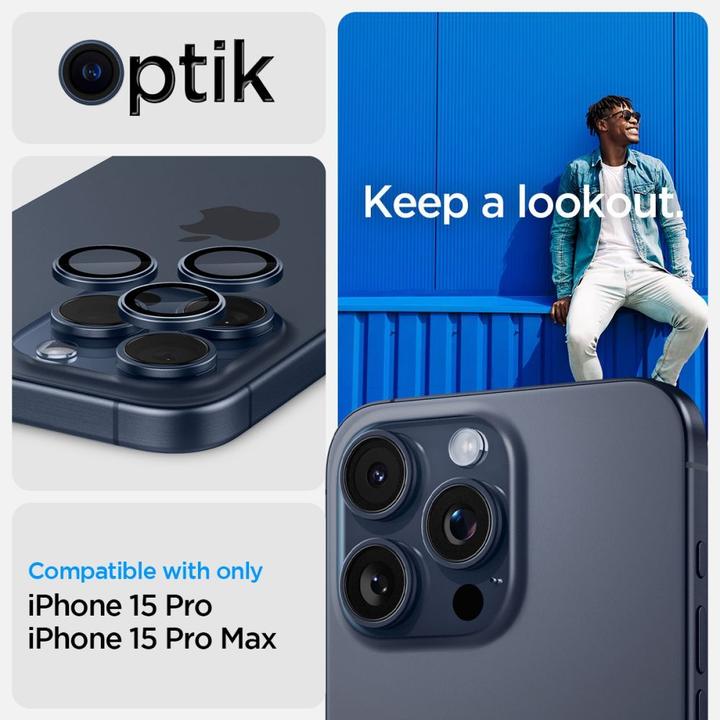 Immagine prodotto Spigen Proteggi fotocamera Optik.tR EZ Fit per iPhone 14 Pro / Pro Max / 15 Pro / Pro Max - Blu tita (2 pz., Apple iPhone 15 Pro Max)