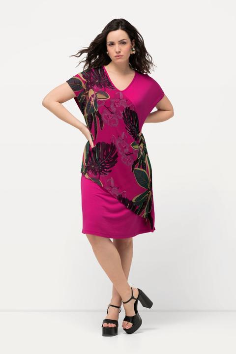 Produktbild Ulla Popken Jerseykleid, Chiffon, Blüten, V-Ausschnitt, Halbarm (58)