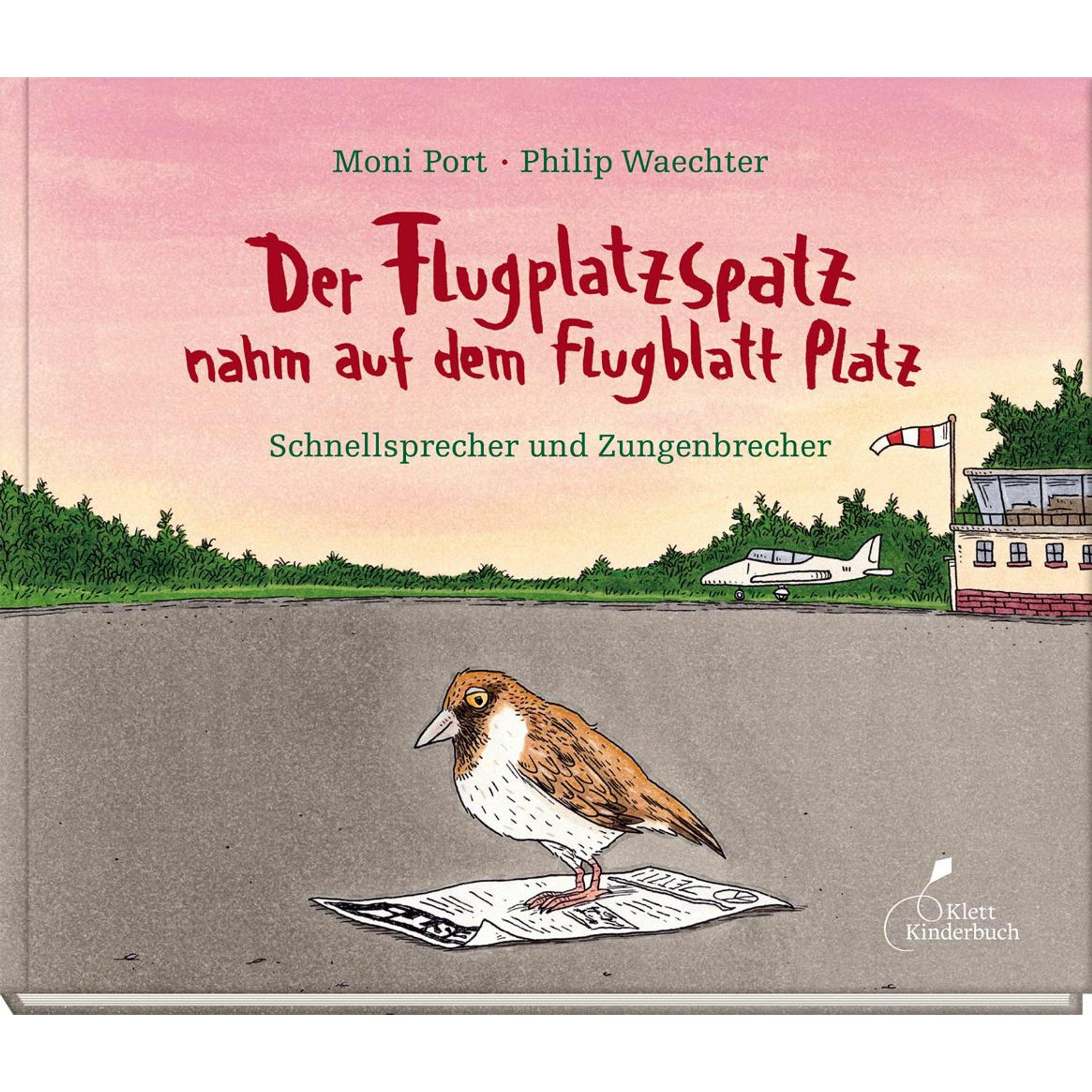 Der Flugplatzspatz nahm auf dem Flugblatt Platz, Kinderbücher von Moni Port