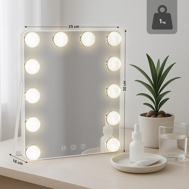 Produktbild CLP Schminkspiegel Balian LED 3 Lichtfarben USB-C Standspiegel transportabel